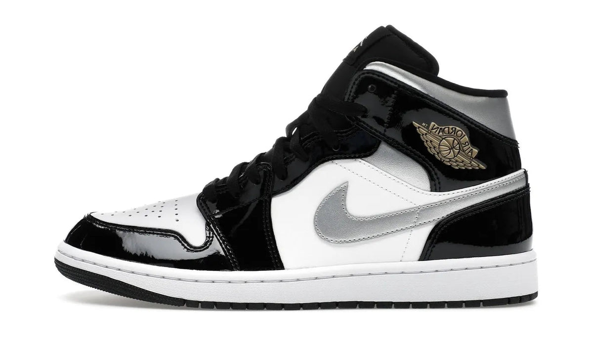 Nike Air Jordan 1 Mid SE Patent Black White Metallic Silver Metallic Gold - HV0789-010