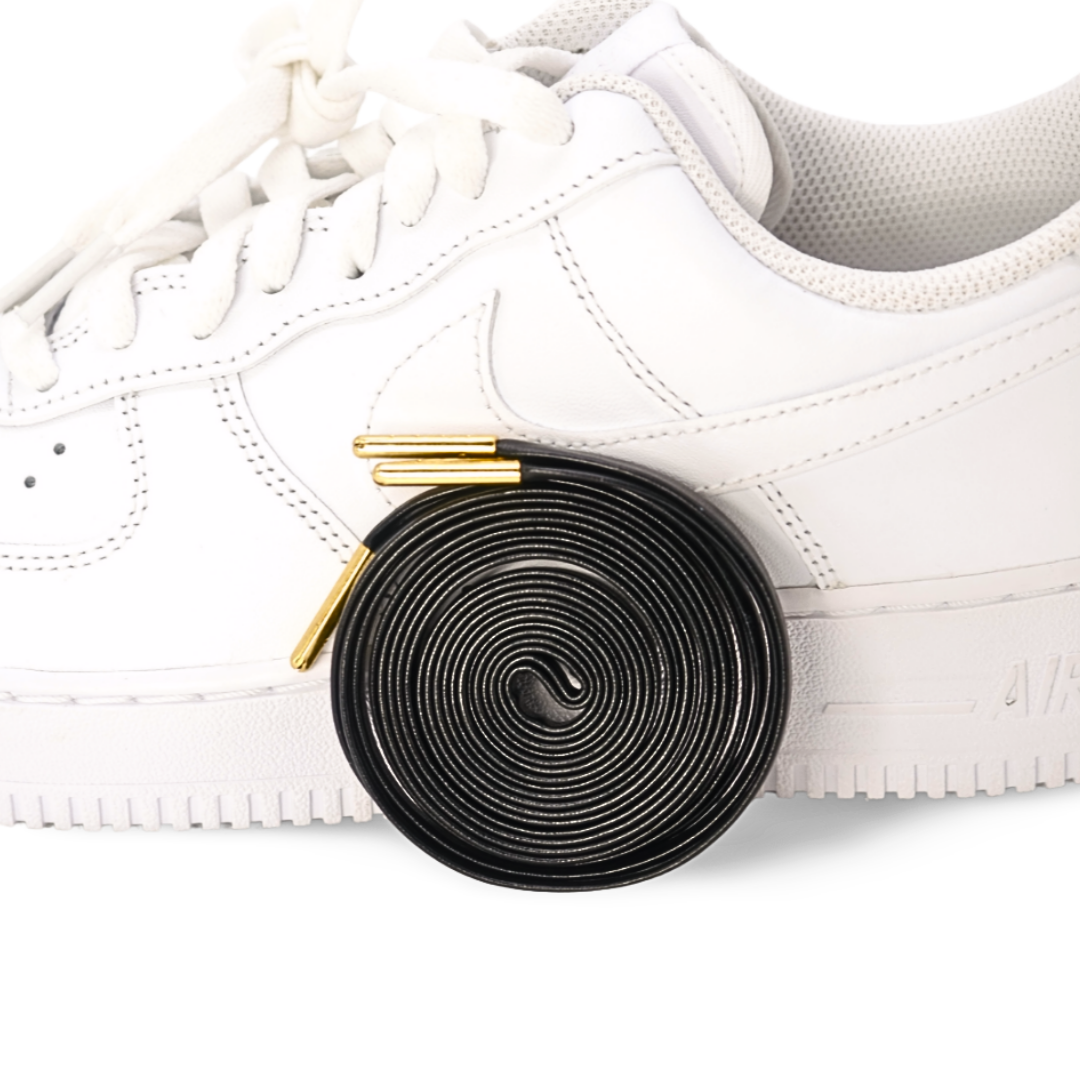 Eksklusive lædersnørebånd 120cm med guld aglets
