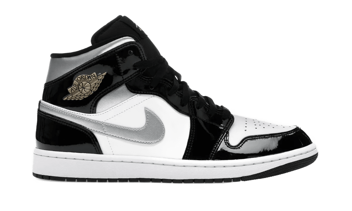 Nike Air Jordan 1 Mid SE Patent Black White Metallic Silver Metallic Gold - HV0789-010