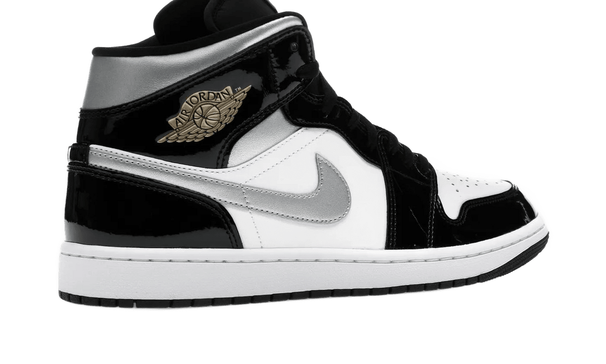 Nike Air Jordan 1 Mid SE Patent Black White Metallic Silver Metallic Gold - HV0789-010